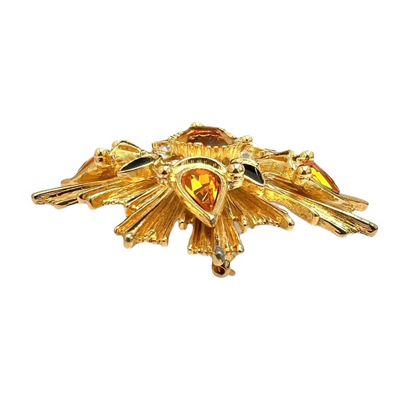 JOAN RIVERS STARBURST AMBER, GOLD & BLACK BROOCH - Picture 7 of 14